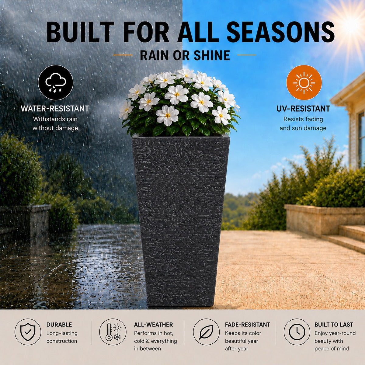 Herbora 15.5 in. Gray Magnesium Oxide Floor Planter for Indoor Outdoor Use