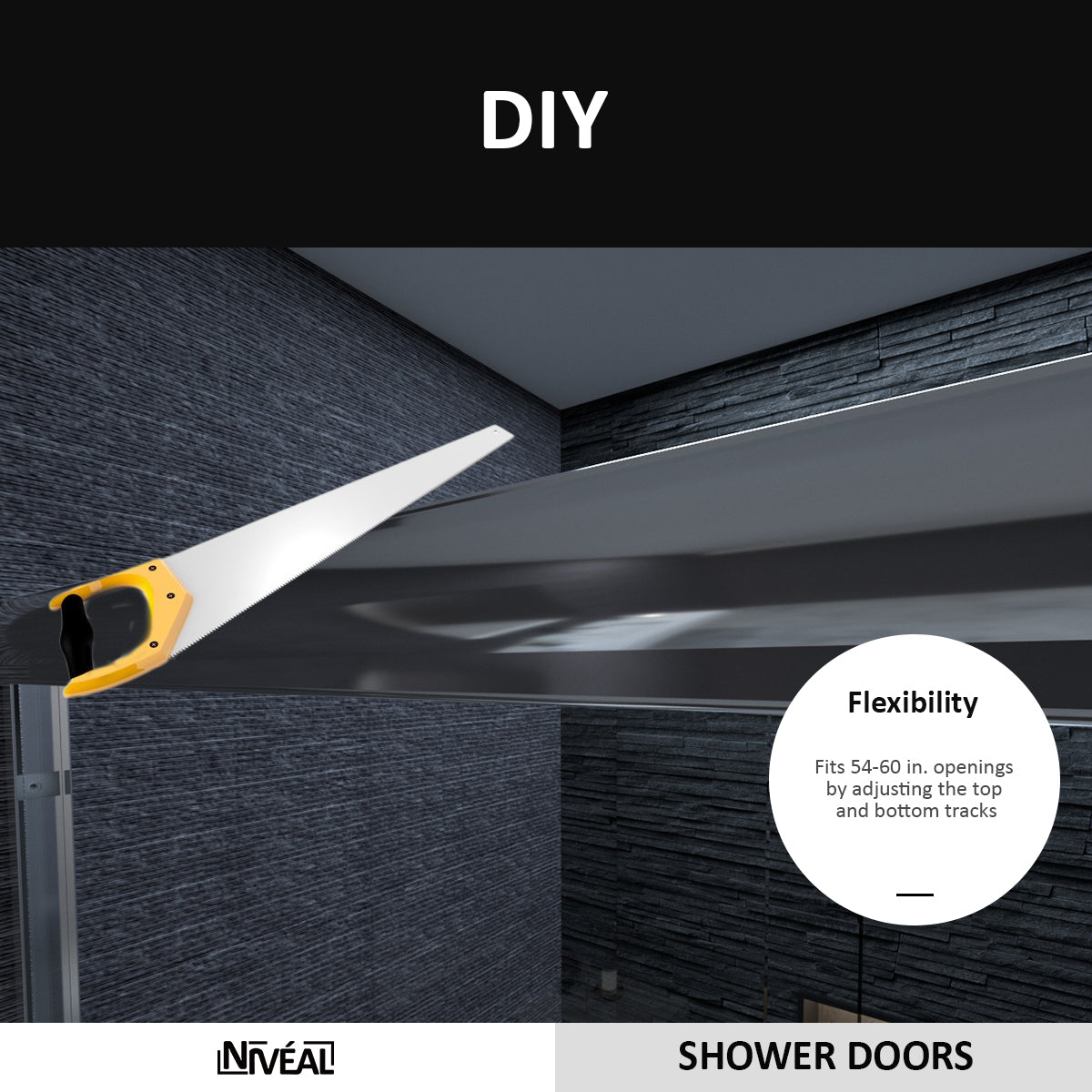 Niveal Vale 60 in. W x 72 in. H Sliding Semi-Frameless Shower Door with Clear Glass