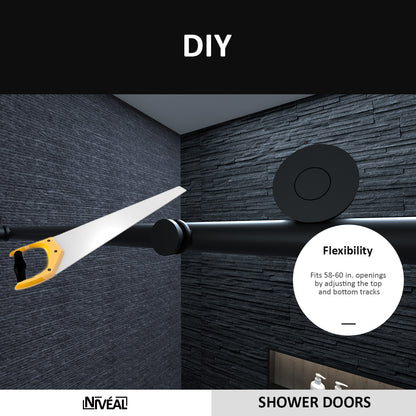 Niveal Ruhr 60 in. W x 76 in. H Sliding Semi-Frameless Shower Door in Matte Black with Patterned Glass 8_8f79e0b5-98ef-4693-81fe-0d95bdd80daa