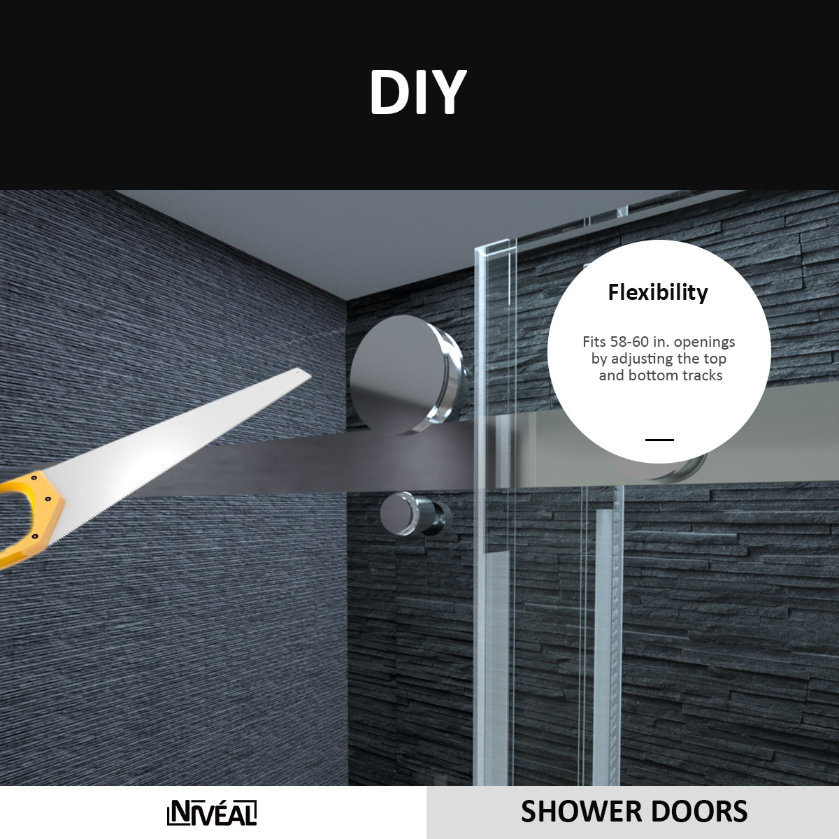 Niveal Essen 60 in. W x 60 in. H Sliding Semi-Frameless Tub Door in Matte Black Finish 8_924bf1ec-eb2b-434b-9eb8-134b9826aaa1
