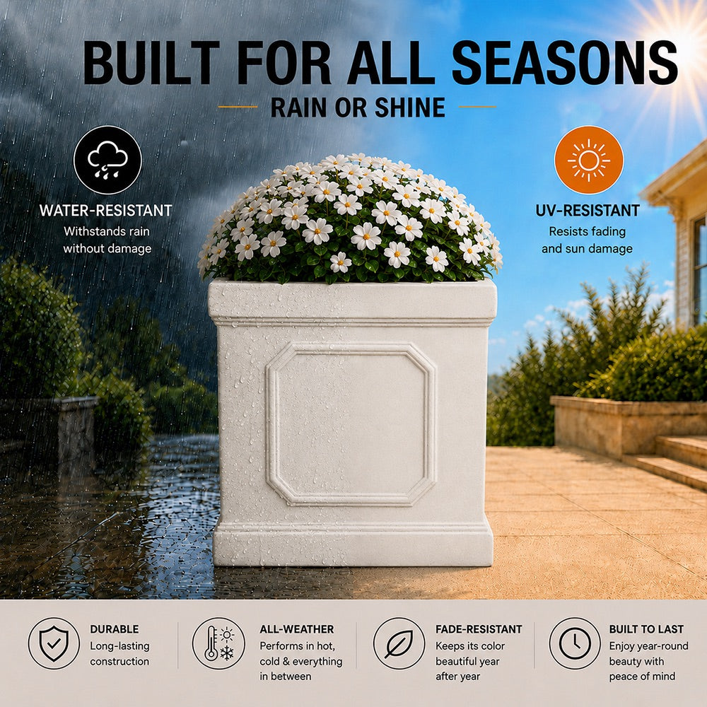 Ellis 10.75 in. Indoor Outdoor Magnesium Oxide Planter with Drainage Hole Antique White