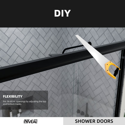 Niveal Bliss 60 in. W x 72 in. H Sliding Semi-Frameless Shower Door with Clear Glass