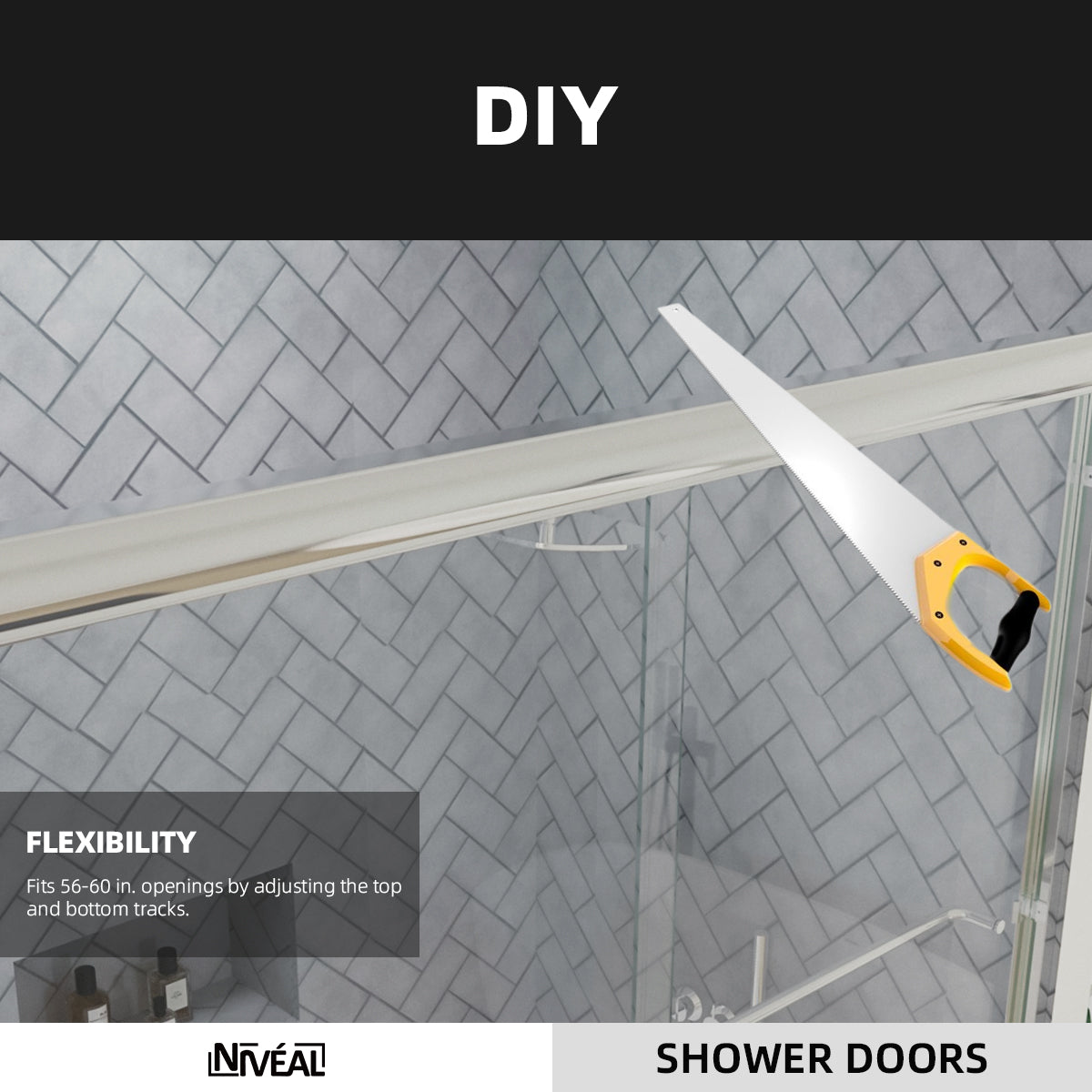 Niveal Bliss 60 in. W x 56 in. H Sliding Semi Frameless Tub Door with Clear Glass 8_957c258f-cf74-457a-bb17-6351e27e93df