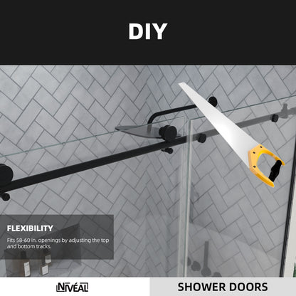 Niveal Luxe 60 in. W x 76 in. H Sliding Semi-Frameless Shower Door with Clear Glass