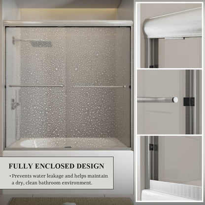 Nivorix Ridge 56 in. W x 60 in. H Sliding Semi-Frameless Tub Door with Clear Glass