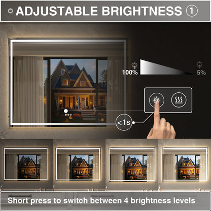 Luma Rectangular Frameless Anti-Fog LED Light Dimmable Wall Bathroom Vanity Mirror in Polished Crystal