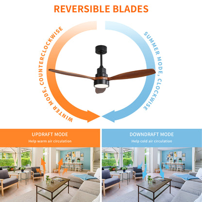 Taimei Selen 52 in. Downrod Standard Ceiling Fan with Integrated LED with Remote Included 3-Blade Reversible