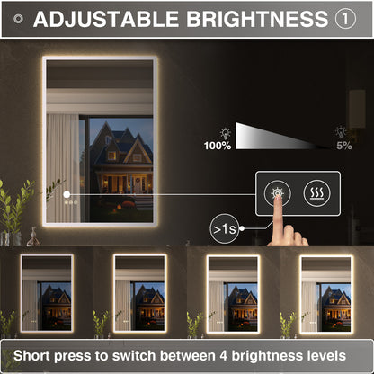 Shimmer Rectangular Frameless Anti-Fog LED Light Dimmable Wall Bathroom Vanity Mirror in Polished Crystal