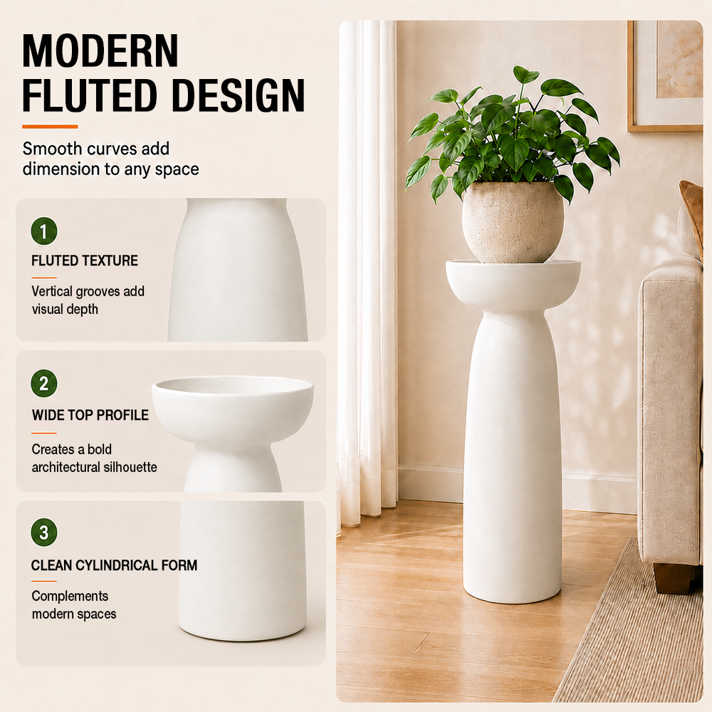Sylva 28 in. Tall White Magnesium Oxide Pedestal Plant Stand