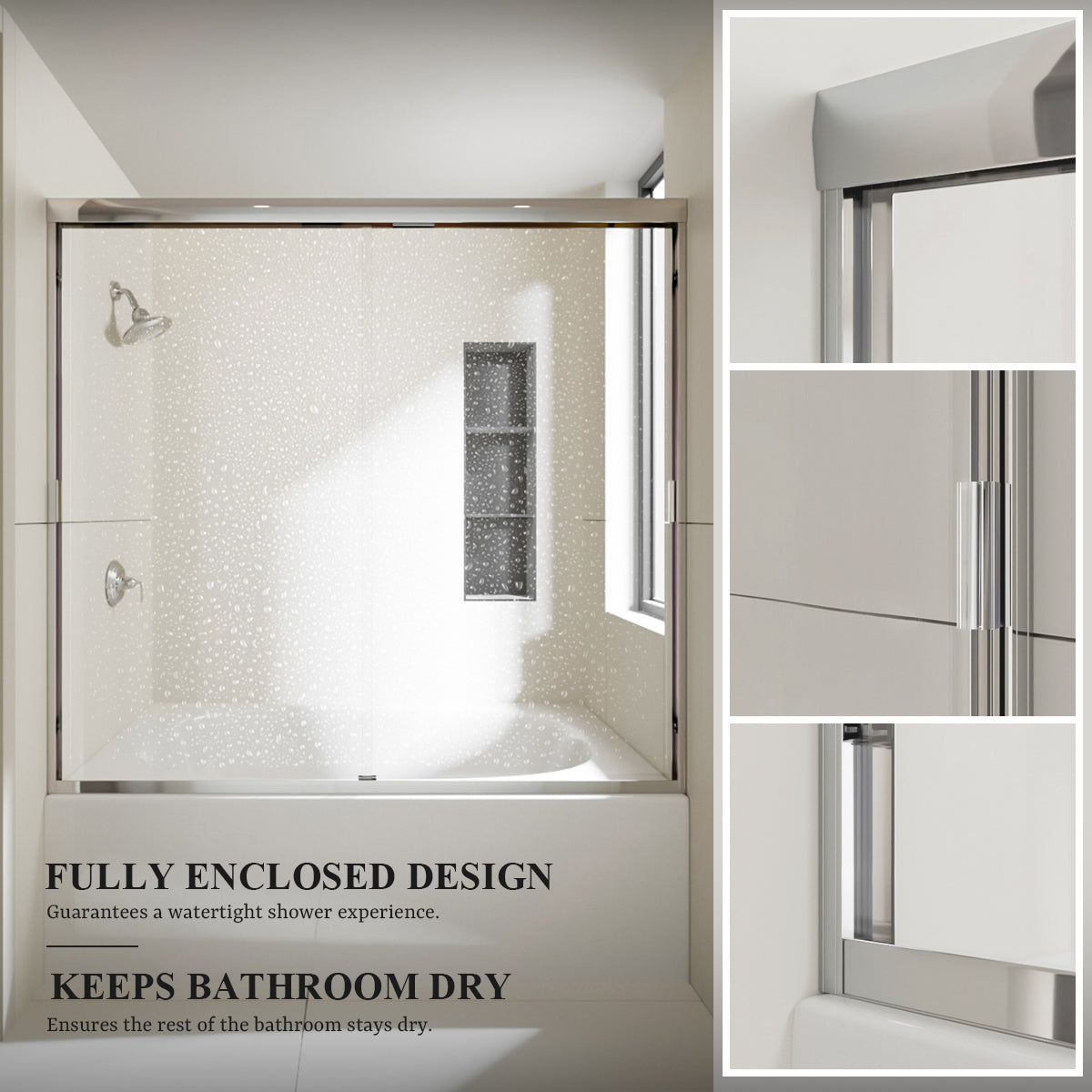 Nivorix Apex 60 in. W x 56 in. H Sliding Semi-Frameless Tub Door with Clear Glass 8_d9831097-af08-4eee-951d-8e35a870f67c