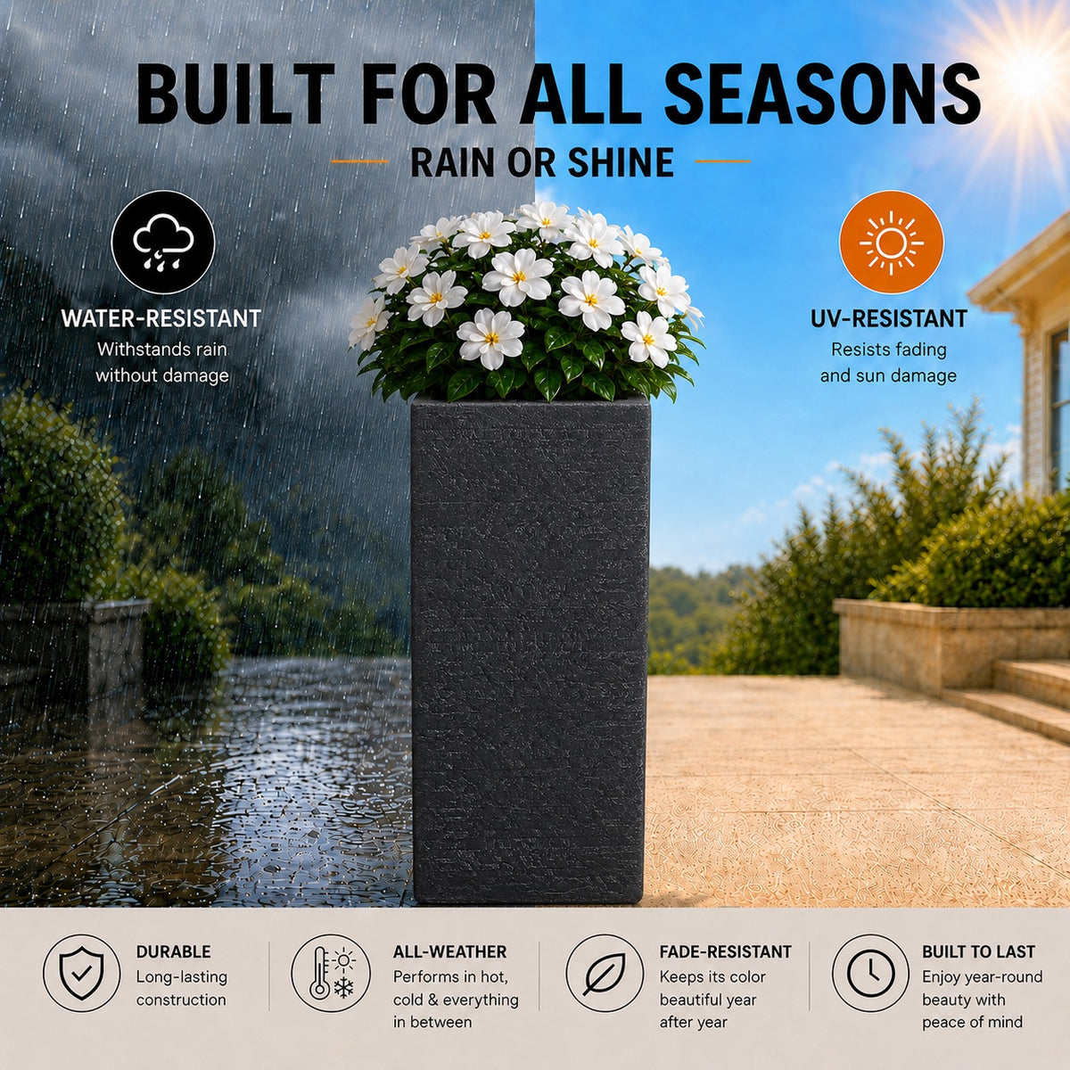 Grevia 10.75 in. Gray Magnesium Oxide Floor Planter for Indoor Outdoor Use