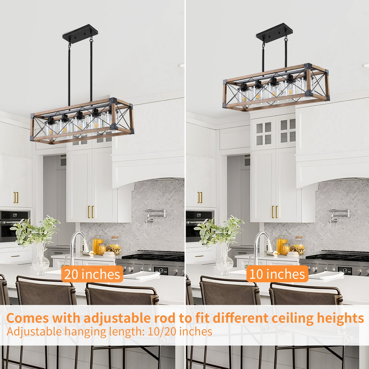 Taimei Fioris 32 in. 5-Light Industrial Farmhouse Rectangle Pendant Light With Lampshades 8_edf213d0-7b90-420c-8aeb-48f8d98e17af