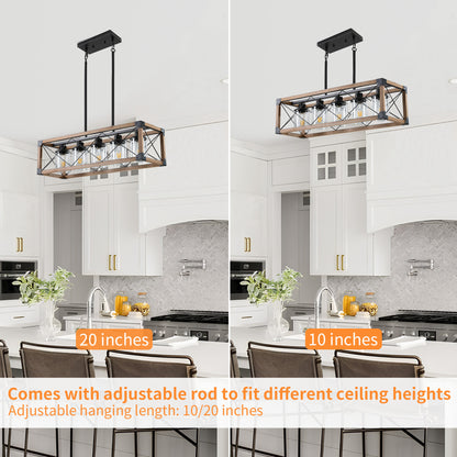 Taimei Fioris 32 in. 5-Light Industrial Farmhouse Rectangle Pendant Light With Lampshades 8_edf213d0-7b90-420c-8aeb-48f8d98e17af