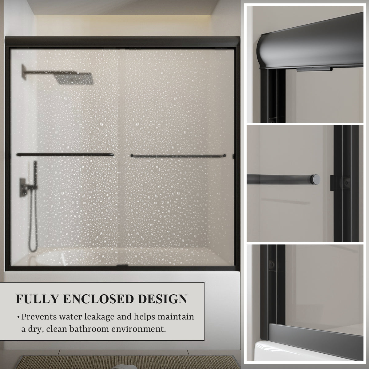 Nivorix Ridge 56 in. W x 60 in. H Sliding Semi-Frameless Tub Door with Clear Glass