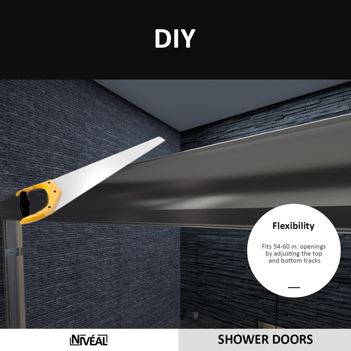 Niveal Vale 60 in. W x 72 in. H Sliding Semi-Frameless Shower Door with Clear Glass