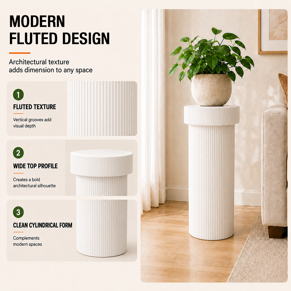 Alora 24 in. Tall White Magnesium Oxide Pedestal Plant Stand
