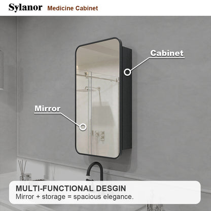 Verve Frameless Recessed or Surface-Mount Rectangular Aluminum Medicine Cabinet with Mirror in Matte Black
