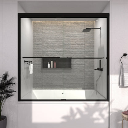 Vorth 60 in. W x 56 in. H Sliding Semi-Frameless Tub Door in Matte Black Finish with Clear Glass Matte Black 97-6060-BL01_d3ccdf87-a565-4464-9897-27c747b94dbd