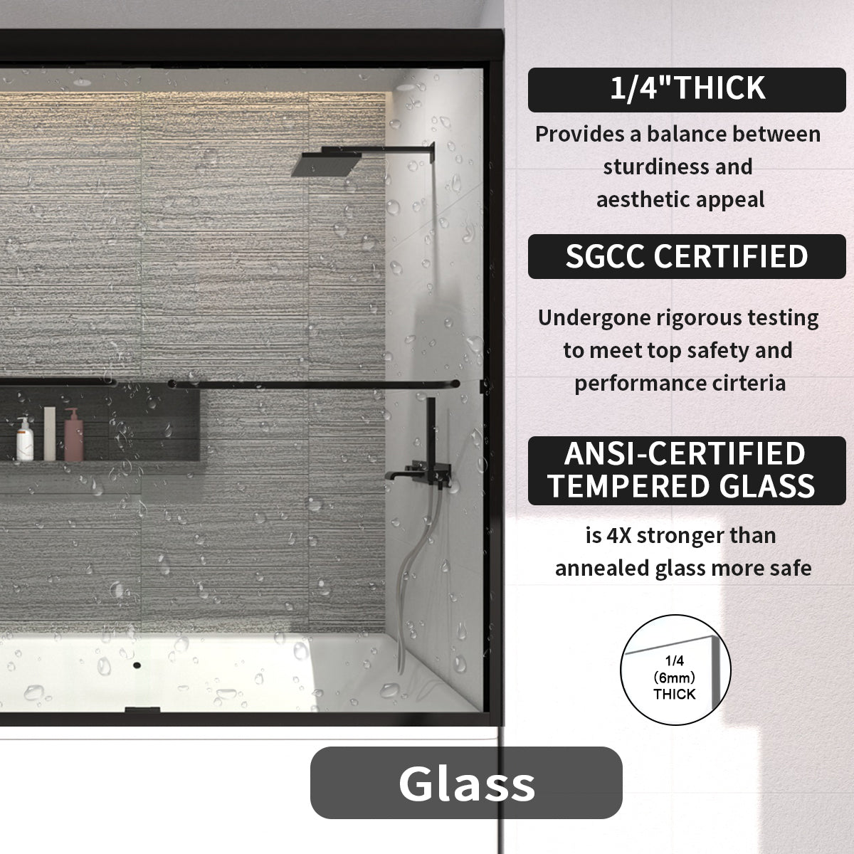 Ripple 60 in. W x 56 in. H Sliding Semi-Frameless Tub Door with Clear Glass