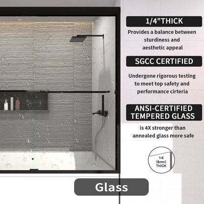 Vorth 60 in. W x 56 in. H Sliding Semi-Frameless Tub Door in Matte Black Finish with Clear Glass 97-6060-BL06_89152697-5e5e-4150-ba02-2b9c06d2f7de