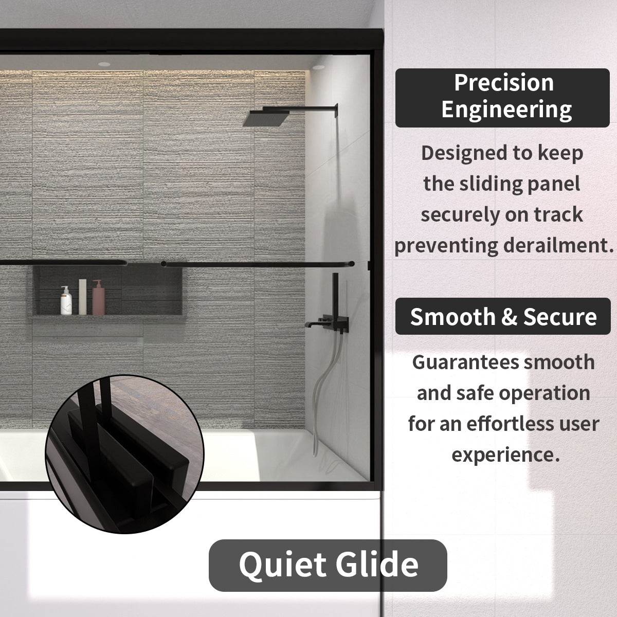Vorth 60 in. W x 56 in. H Sliding Semi-Frameless Tub Door in Matte Black Finish with Clear Glass 97-6060-BL09_71055a79-ece5-4504-82c9-174c043e3d56