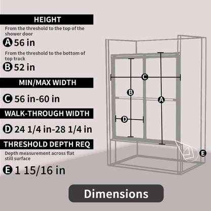 Vorth 60 in. W x 56 in. H Sliding Semi-Frameless Tub Door in Matte Black Finish with Clear Glass 97-6060-BN05_371152d0-e92a-47ad-b407-8fac5c34042f