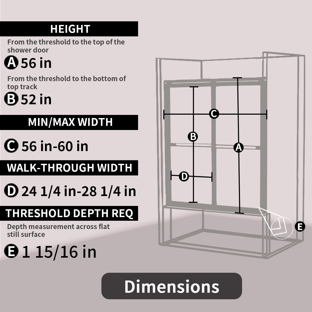 Vorth 60 in. W x 56 in. H Sliding Semi-Frameless Tub Door in Matte Black Finish with Clear Glass 97-6060-BN05_9099a08b-c3b4-4290-80c1-53bec3c4876f