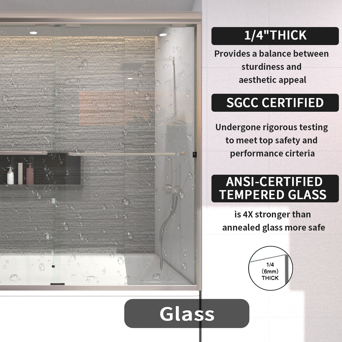 Ripple 60 in. W x 56 in. H Sliding Semi-Frameless Tub Door with Clear Glass