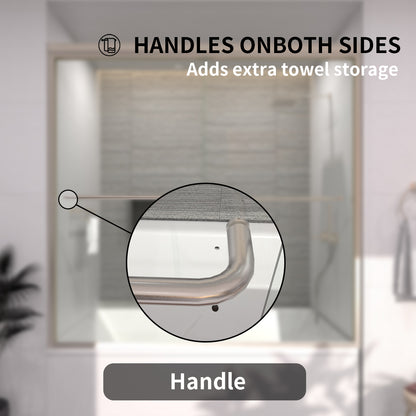 TaiMei 60 in. W x 56 in. H Sliding Semi-Frameless Tub Door with Clear Glass and Handles 97-6060-BN08_5f6d0ff6-b361-41e3-9b5f-724f17905a1f