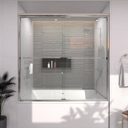 Ripple 60 in. W x 56 in. H Sliding Semi-Frameless Tub Door with Clear Glass