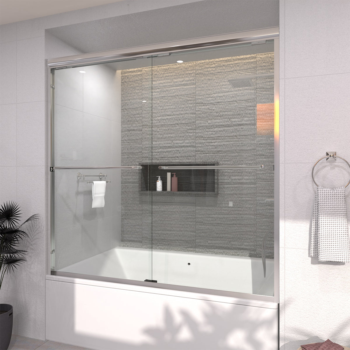 Ripple 60 in. W x 56 in. H Sliding Semi-Frameless Tub Door with Clear Glass