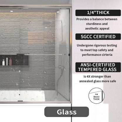 Ripple 60 in. W x 56 in. H Sliding Semi-Frameless Tub Door with Clear Glass