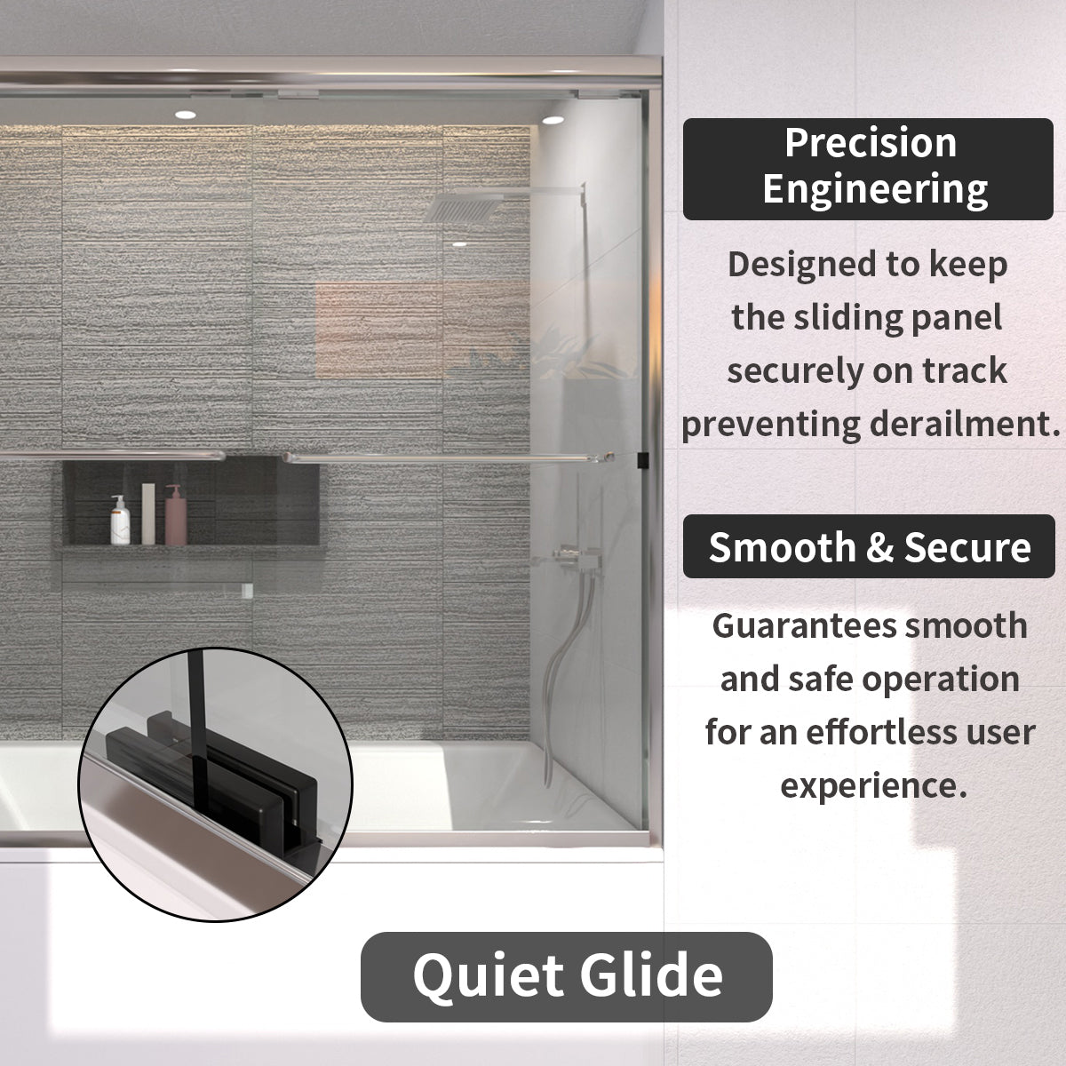 TaiMei 60 in. W x 56 in. H Sliding Semi-Frameless Tub Door with Clear Glass and Handles 97-6060-CR09_a84c814d-9816-44c3-895c-884a08813575