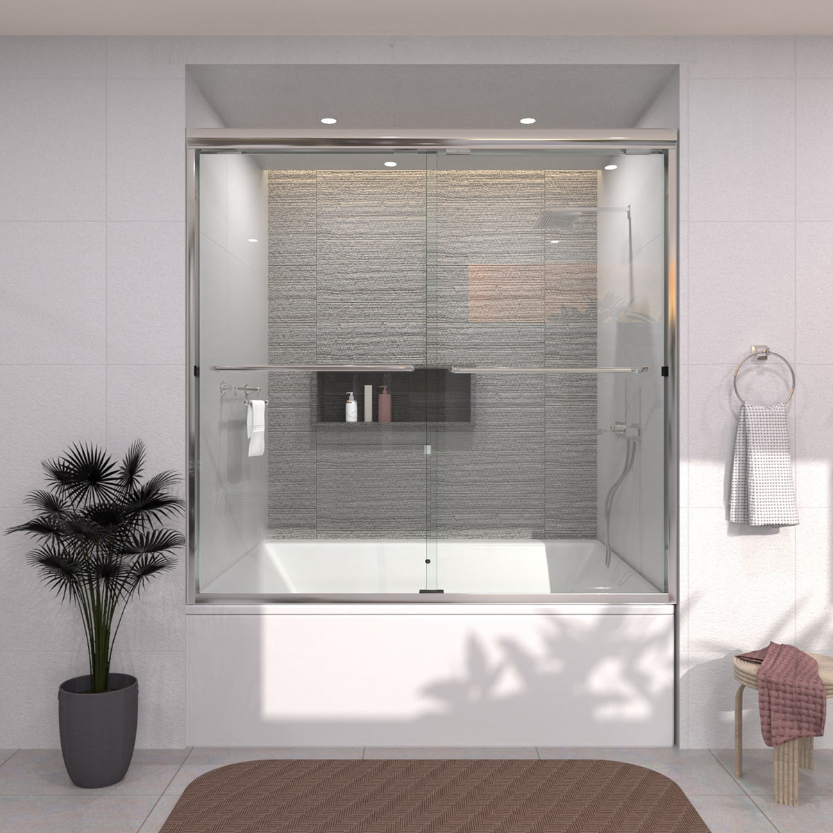 Ripple 60 in. W x 56 in. H Sliding Semi-Frameless Tub Door with Clear Glass