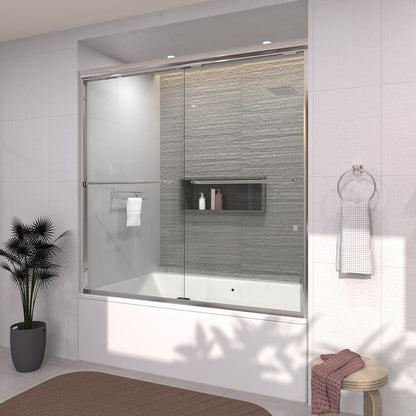 Ripple 60 in. W x 56 in. H Sliding Semi-Frameless Tub Door with Clear Glass