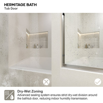 Lntano 60 in. W x 56 in. H Sliding Bath Tub Door in Semi Frameless with Clear Glass