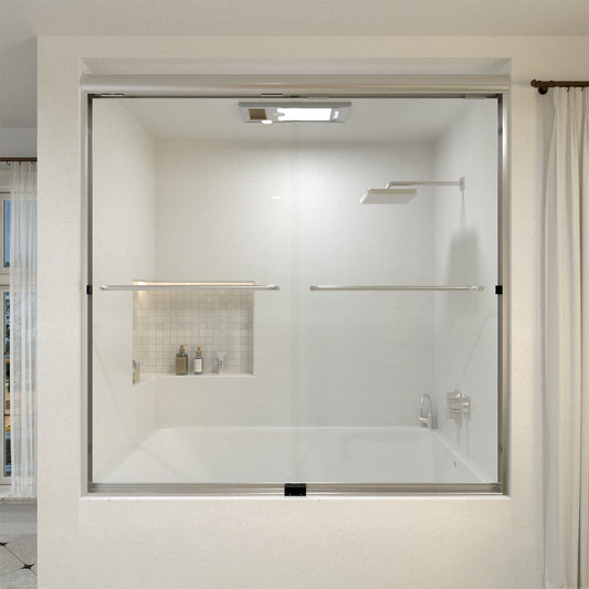 Akoasm 60 in. W x 56 in. H Sliding Bath Tub Door in Semi Frameless with Clear Glass