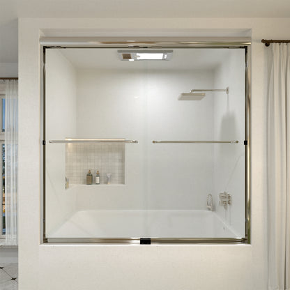 Akoasm 60 in. W x 56 in. H Sliding Bath Tub Door in Semi Frameless with Clear Glass