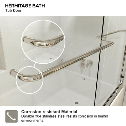 Lntano 60 in. W x 56 in. H Sliding Bath Tub Door in Semi Frameless with Clear Glass