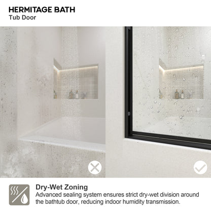 Lntano 60 in. W x 56 in. H Sliding Bath Tub Door in Semi Frameless with Clear Glass