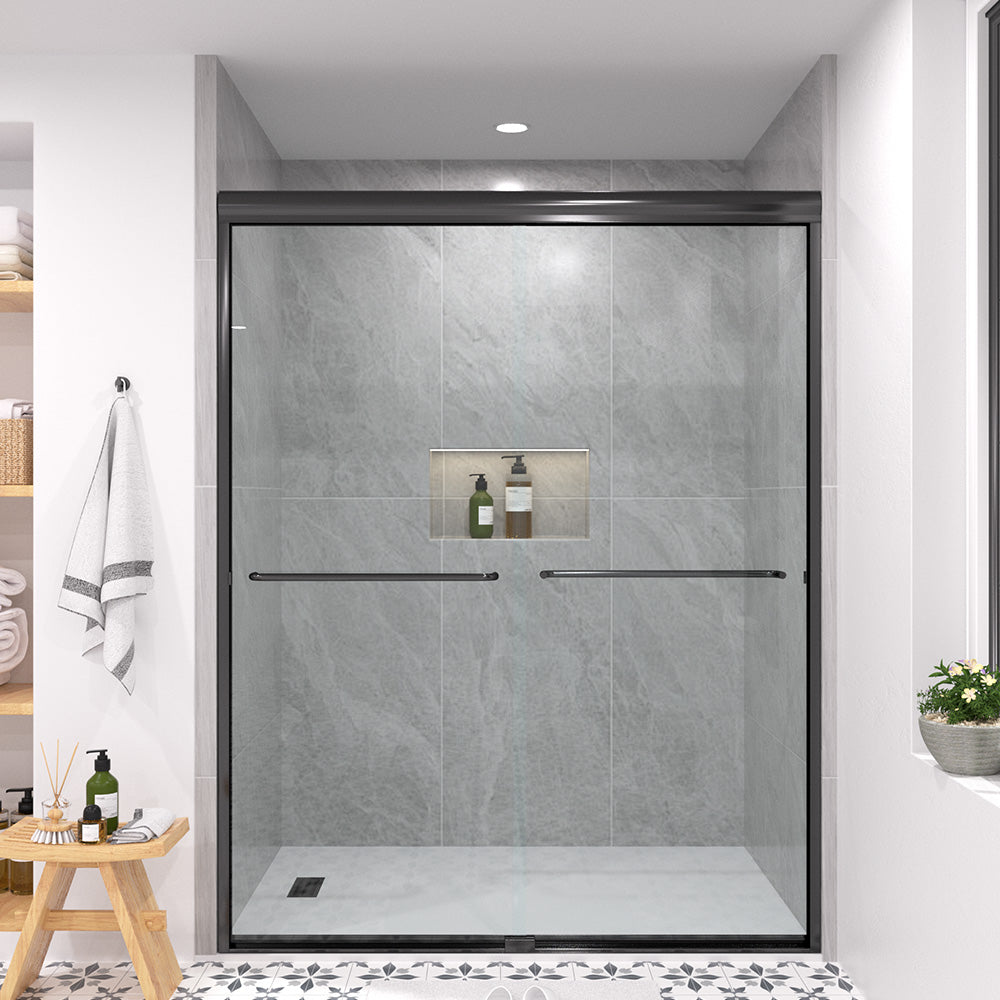 Shine 60 in. W x 72 in. H Semi-Frameless Sliding Shower Door with 5/16 in. Clear Tempered Glass Matte Black 98-7260BL1