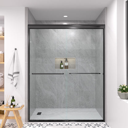 Shine 60 in. W x 72 in. H Semi-Frameless Sliding Shower Door with 5/16 in. Clear Tempered Glass Matte Black 98-7260BL1