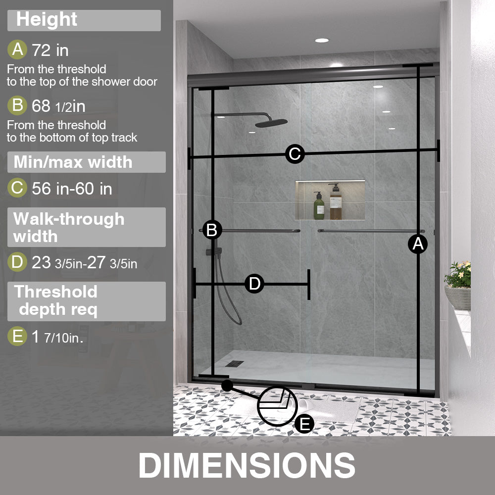 Shine 60 in. W x 72 in. H Semi-Frameless Sliding Shower Door with 5/16 in. Clear Tempered Glass 98-7260BL3