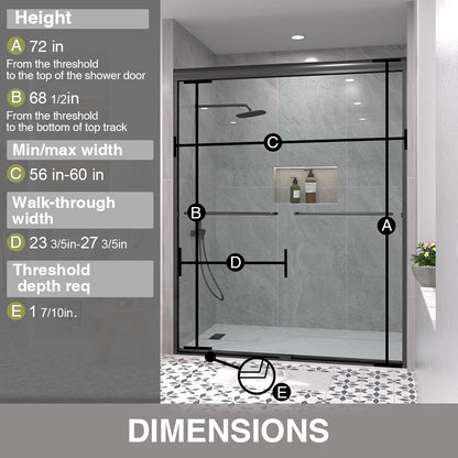 Shine 60 in. W x 72 in. H Semi-Frameless Sliding Shower Door with 5/16 in. Clear Tempered Glass 98-7260BL3