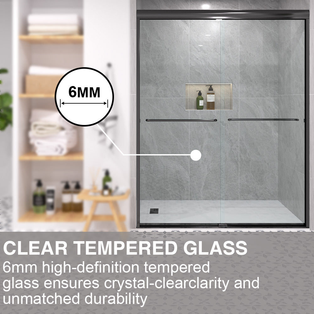 Shine 60 in. W x 72 in. H Semi-Frameless Sliding Shower Door with 5/16 in. Clear Tempered Glass 98-7260BL6