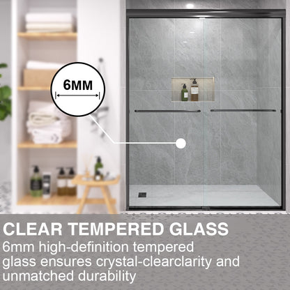 Shine 60 in. W x 72 in. H Semi-Frameless Sliding Shower Door with 5/16 in. Clear Tempered Glass 98-7260BL6