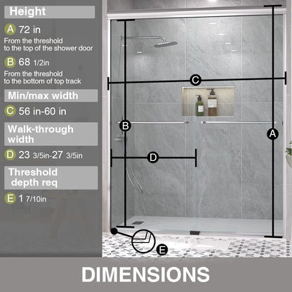 Shine 60 in. W x 72 in. H Semi-Frameless Sliding Shower Door with 5/16 in. Clear Tempered Glass 98-7260CR3