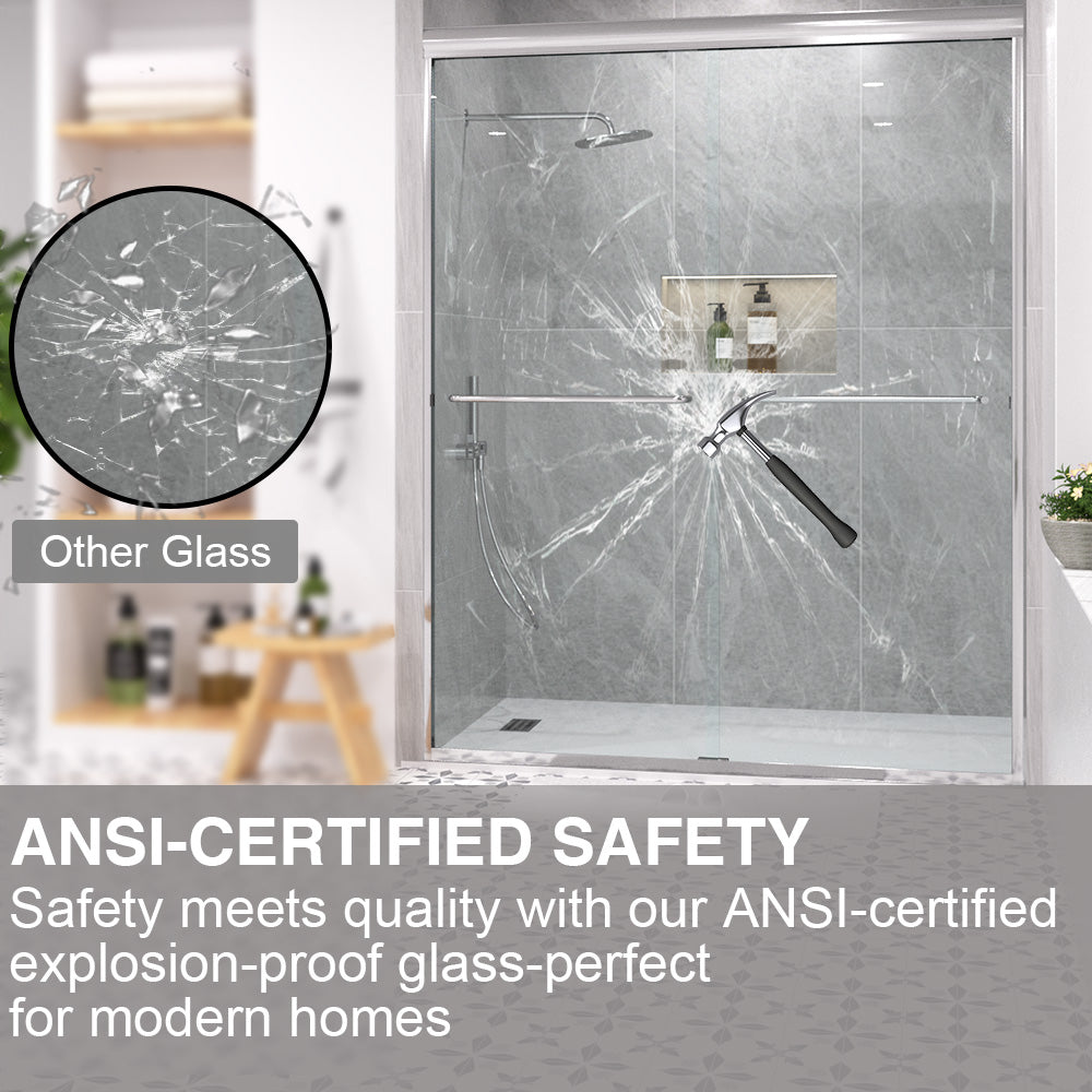 Shine 60 in. W x 72 in. H Semi-Frameless Sliding Shower Door with 5/16 in. Clear Tempered Glass 98-7260CR5