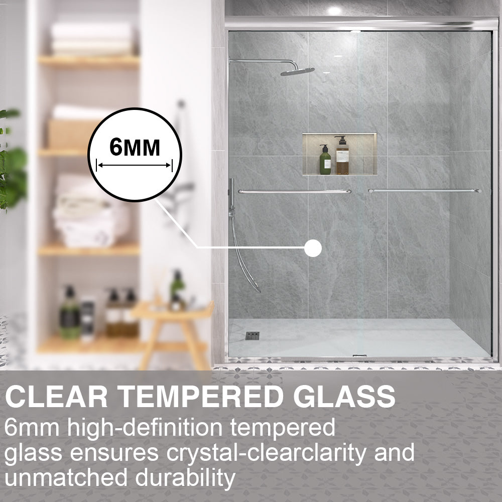 Shine 60 in. W x 72 in. H Semi-Frameless Sliding Shower Door with 5/16 in. Clear Tempered Glass 98-7260CR6