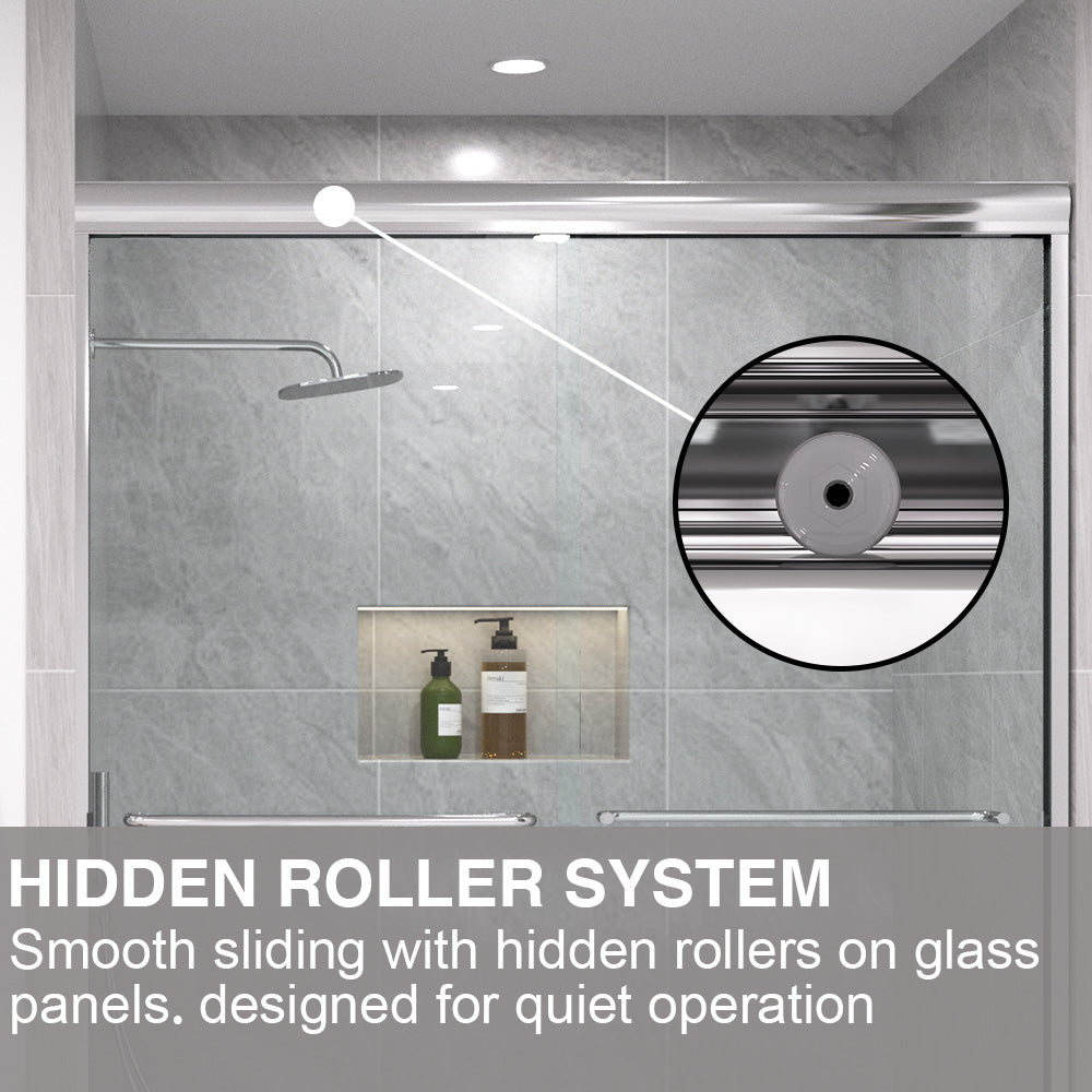 Shine 60 in. W x 72 in. H Semi-Frameless Sliding Shower Door with 5/16 in. Clear Tempered Glass 98-7260CR9